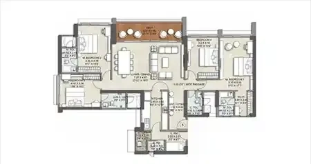 4 BHK floor plan, 1835 Sq.Ft. carpet area